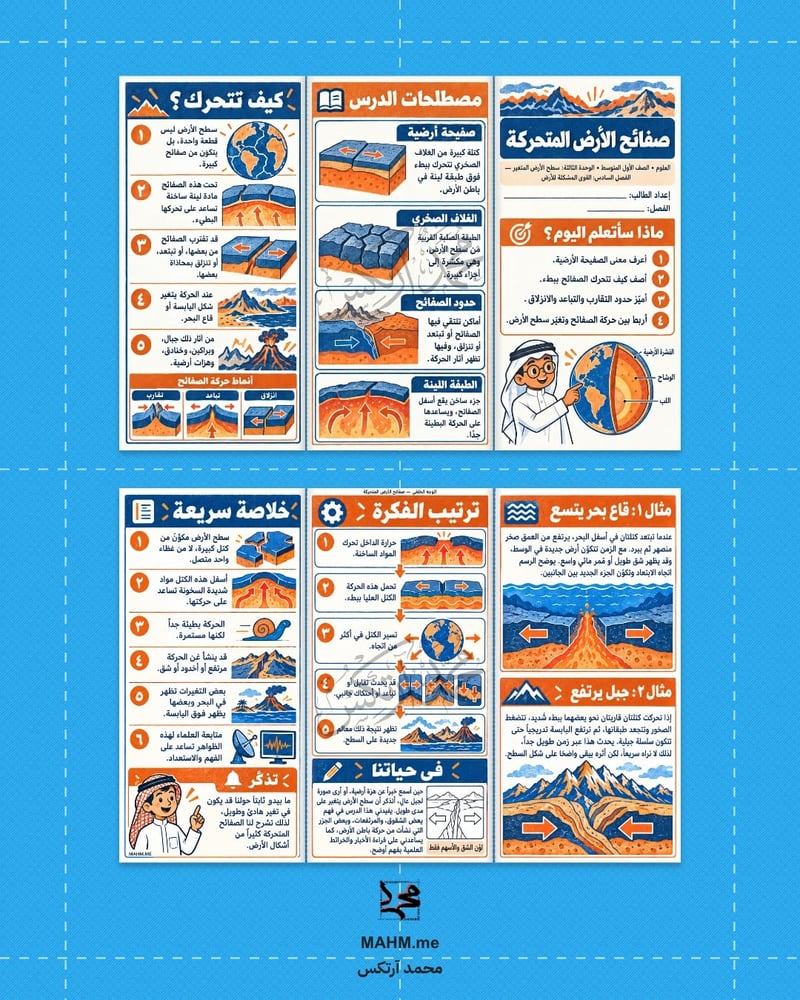 مطوية صفائح الأرض المتحركة - الصف الأول المتوسط - بنين