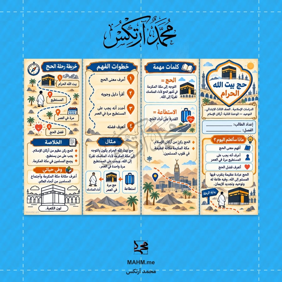 مطوية درس حج بيت الله الحرام - الثالث الابتدائي - بنين