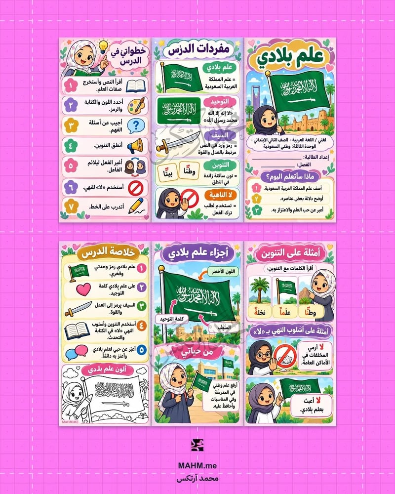 مطوية درس علم بلادي لغتي الصف الثاني الابتدائي بنات