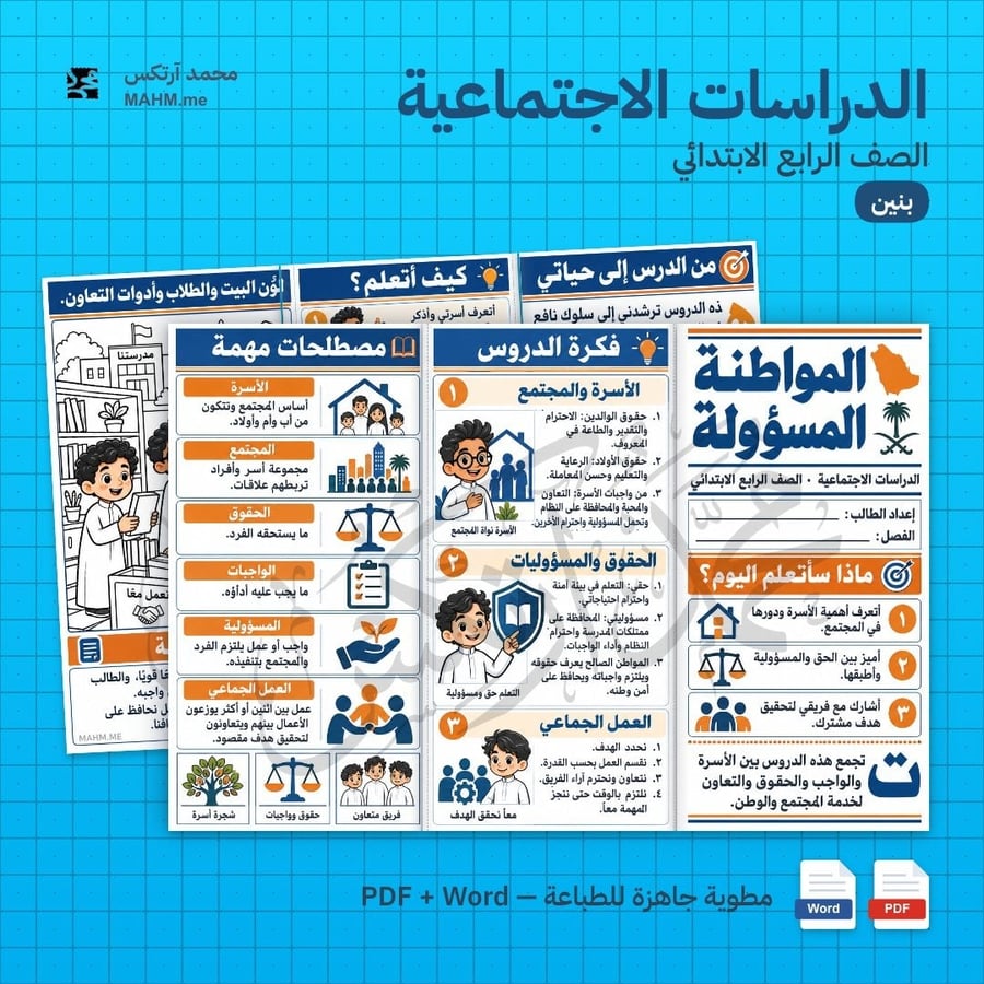 مطوية درس المواطنة المسؤولة الوحدة السادسة الأسرة والمجتمع الحقوق