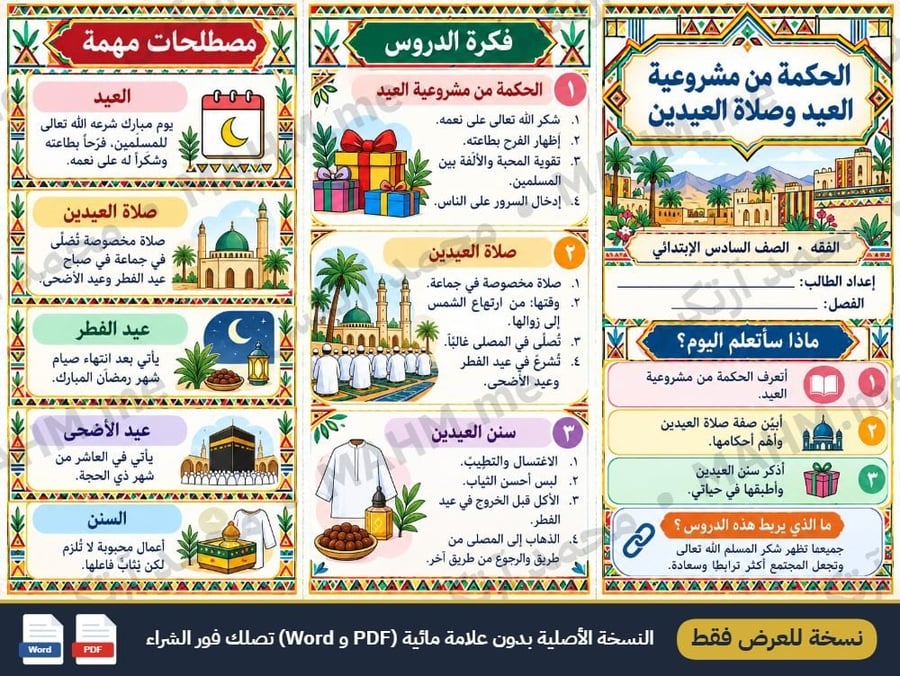 مطوية درس الحكمة من مشروعية العيد وصلاة العيدين الدراسات الإسلامية