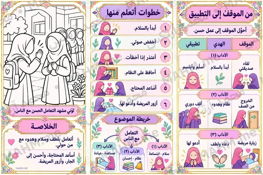 مطوية درس التعامل مع الناس الفقه والسلوك الصف الثاني الابتدائي بنات