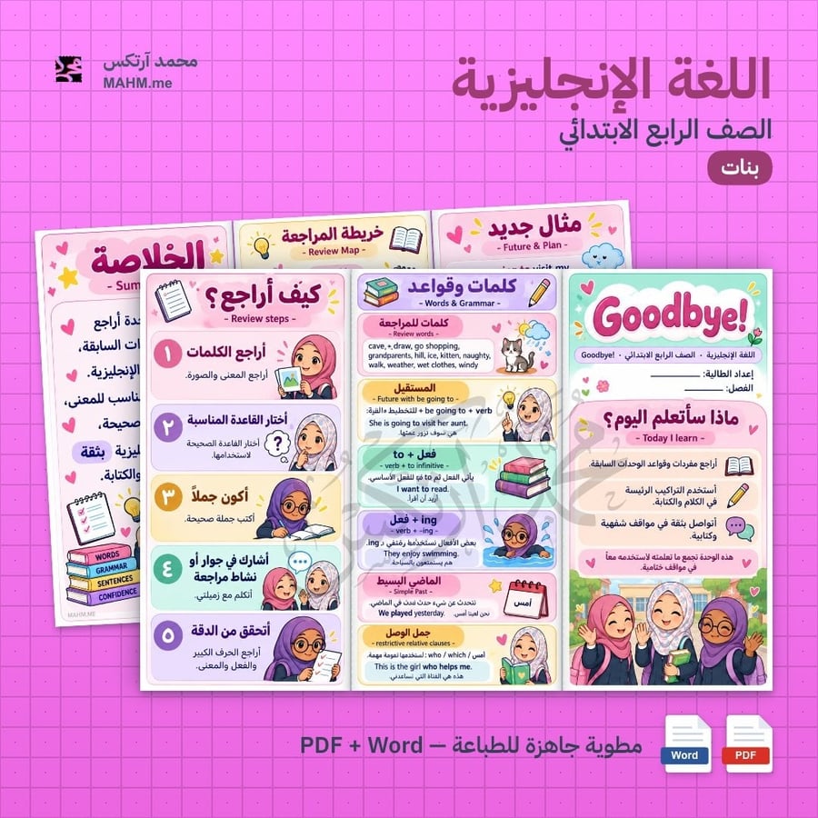 مطوية درس Goodbye اللغة الإنجليزية الصف الرابع الابتدائي بنات
