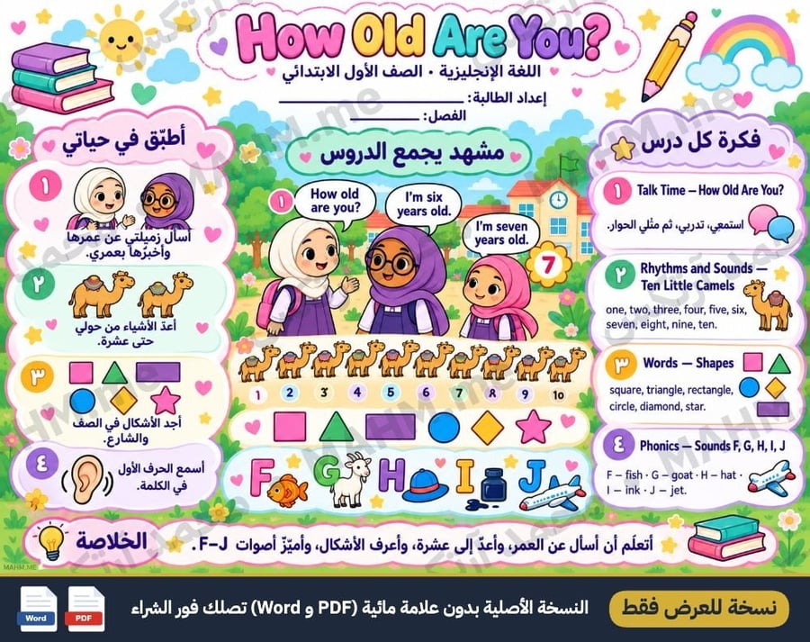 ورقة نشاط تلوين لدرس How Old Are You اللغة الإنجليزية الصف الأول