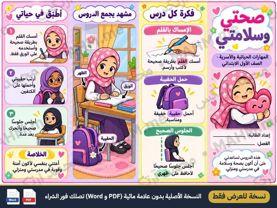 ورقة نشاط تلوين لدرس صحتي وسلامتي المهارات الحياتية والأسرية الصف