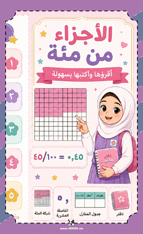 مطوية الأجزاء من مئة بنات رابع ابتدائي رياضيات وورد وPDF