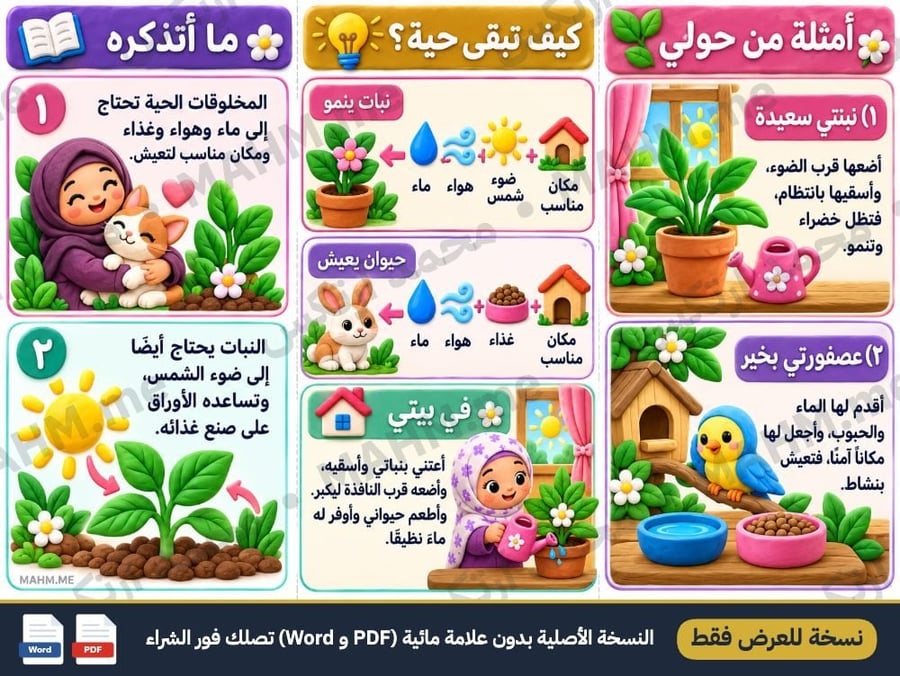 مطوية درس حاجات المخلوقات الحية العلوم الصف الثاني الابتدائي بنات