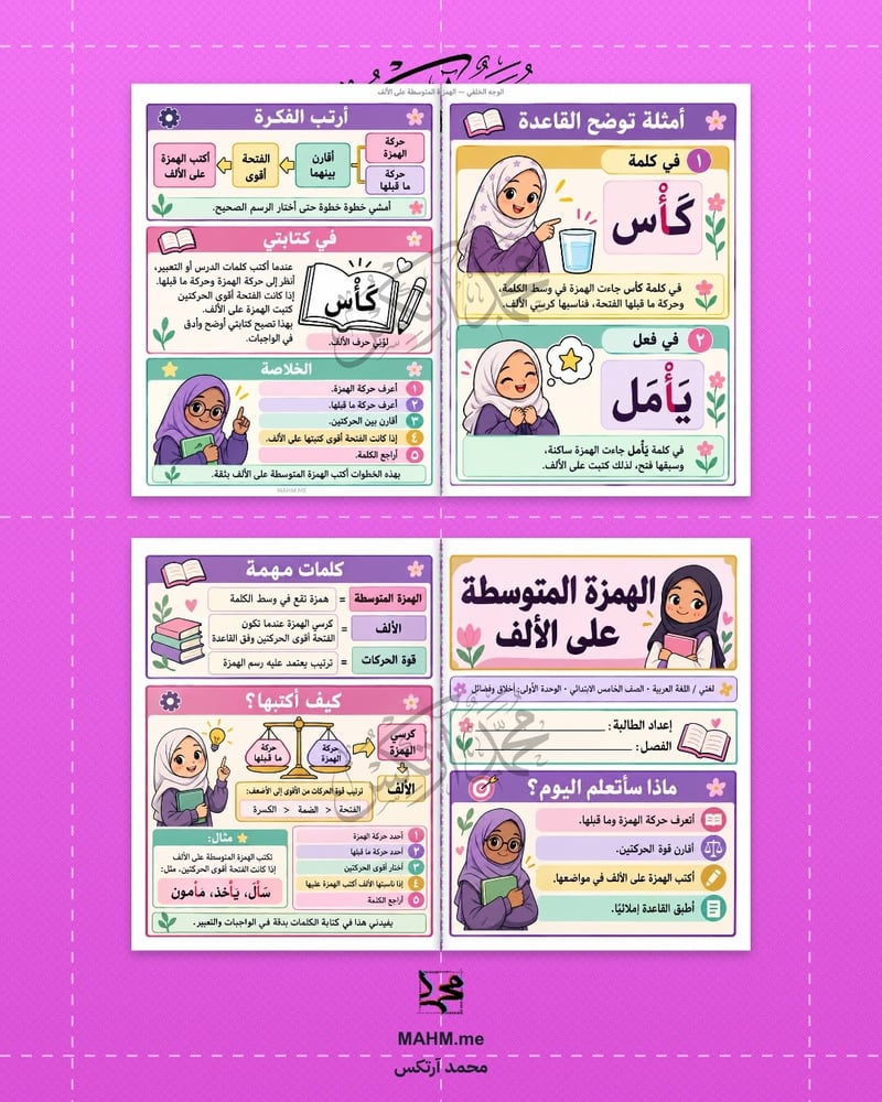 مطوية الهمزة المتوسطة على الألف لغتي خامس بنات