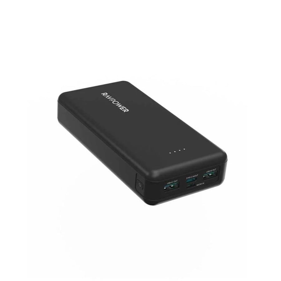 راف باور - بطارية متنقلة بسعة 20,000 ملي امبير بقوة 15 واط بمنفذين USB ومنفذ تايب سي ومنفذ مايكرو