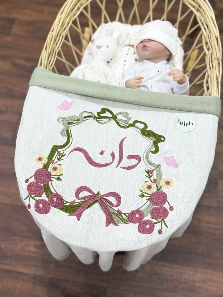 تطريز بطانية مواليد تو فيس لون زيتي