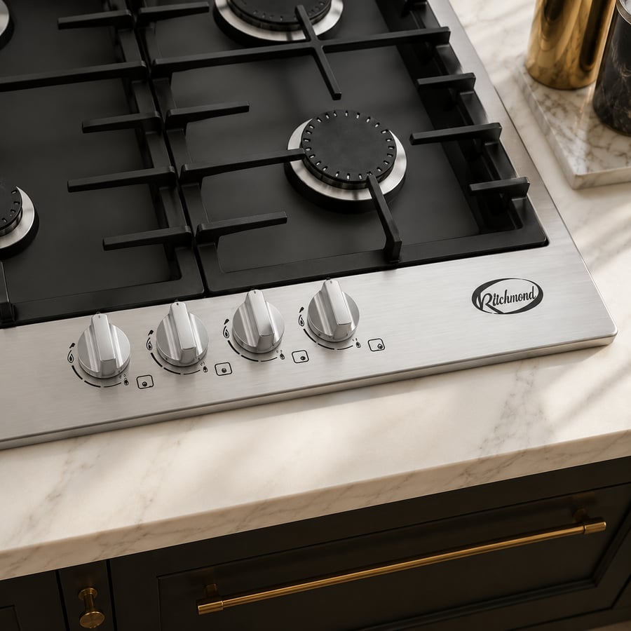 سطح كيتشن نت Kitchen Net شعلات 5 غاز شبك ثقيل أطراف السطح ستانليس ستيل  سطح أستيل أسود مطفي 90 سم موديل MP2201010