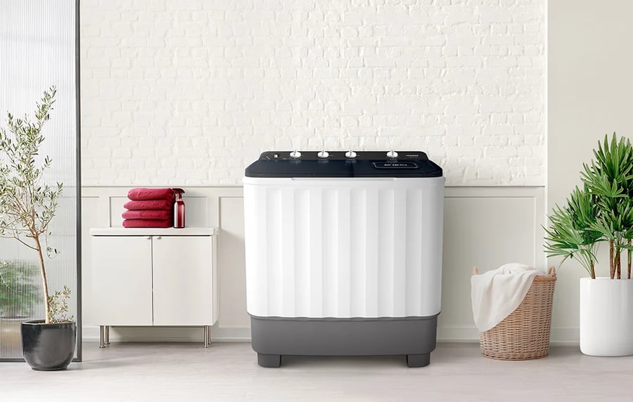 Hitachi - double tub washing machine - wash 10.5 kilograms and spin 8 kilograms, 1350 RPM, air drying, rust-resistant body, Z-wave drive, soak and shower rinse, Mercury Gray - LTT H0JWT MRG