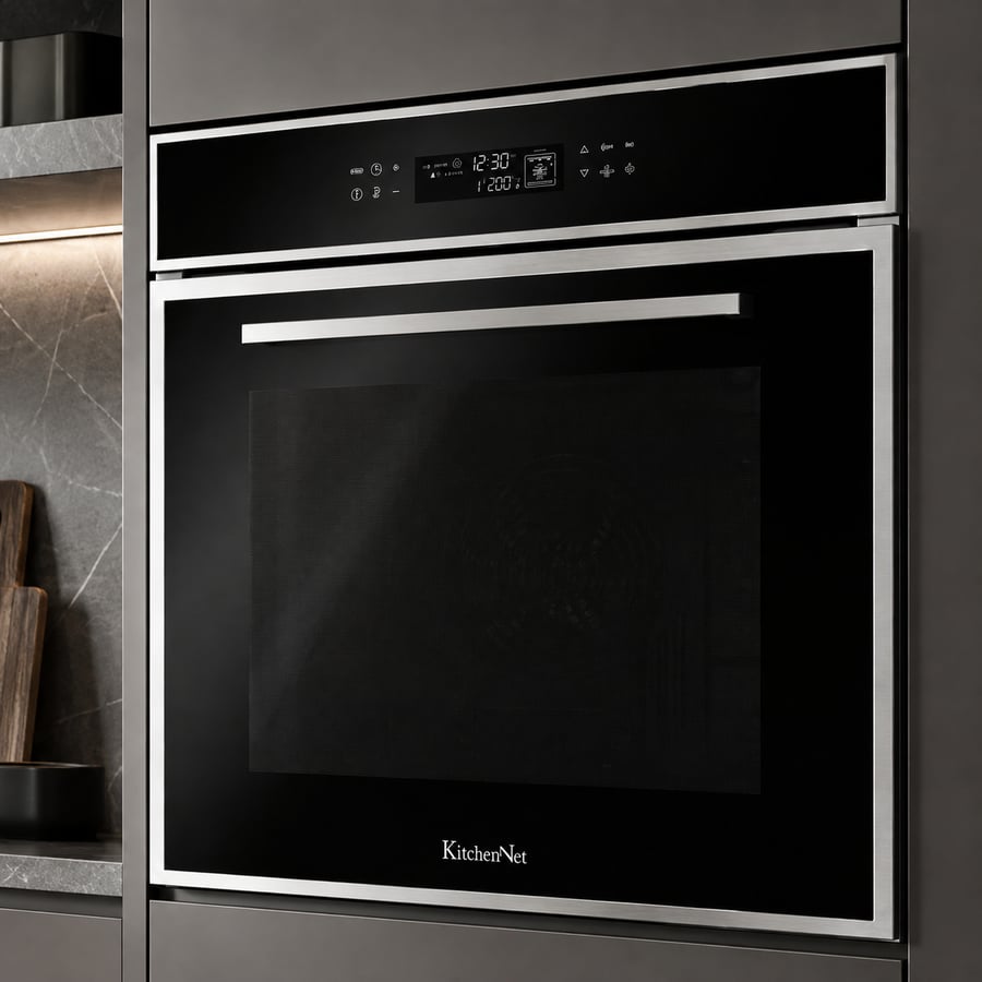 كيتشن نت Kitchen Net - فرن كهربائي 60 سم دجيتال - 1 1 وظيفة - 67 لتر - تحكم كامل باللمس - مروحه تبريد داخلية + مروحه توزيع حراره - جهاز امان للاطفال باب عازل للحراره تجويف داخلي و سهل التنظيف - الباب والزجاج الداخلي قابل للازاله - MP2202001