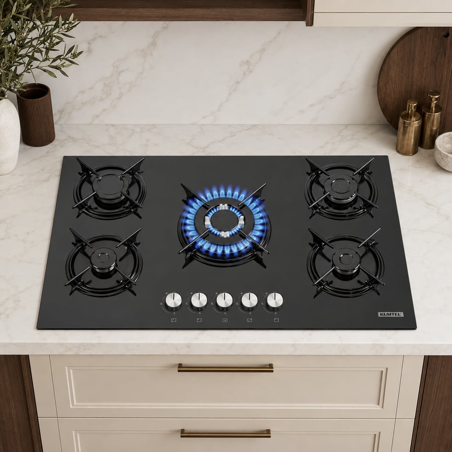 Countertop Cometil Plate-in - 90 cm: Self-ignition feature, 5 control keys, sturdy supports for each burner, gas safety system, C9-50BTF