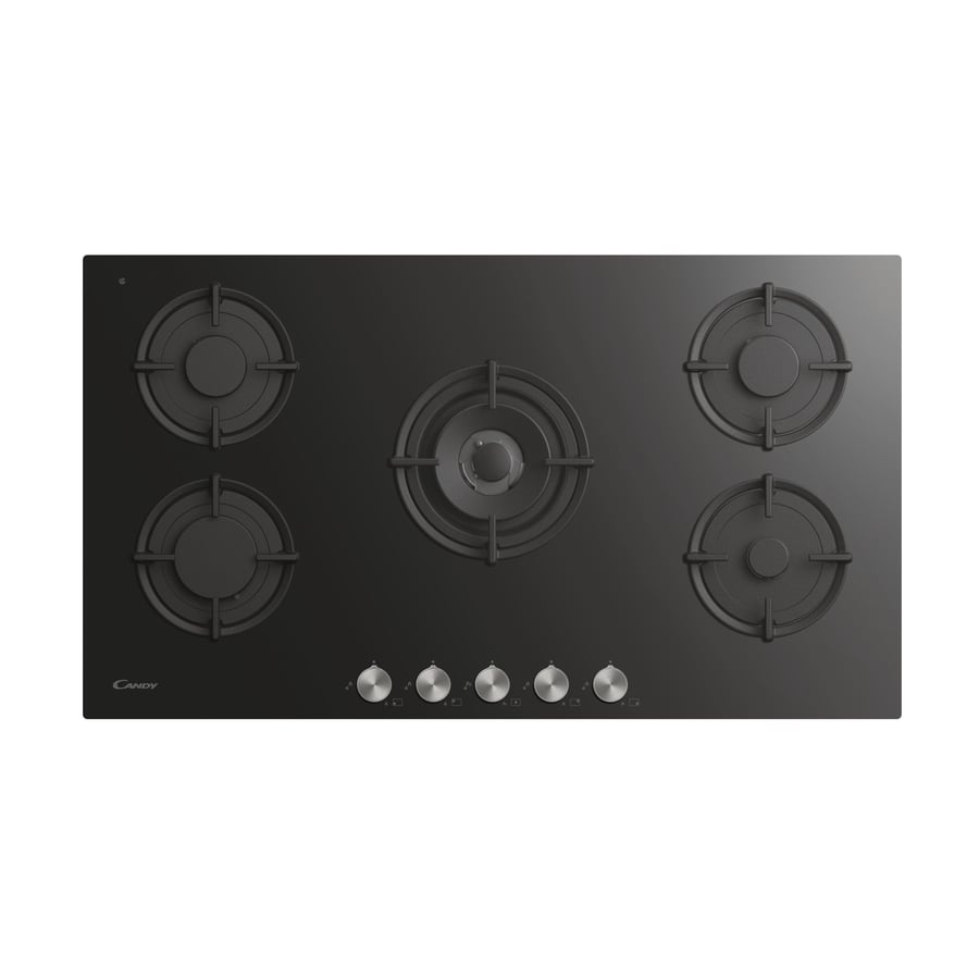 Candy built-in surface stove 90 cm size 5 gas burners iron grid metal switches Italian manufacturing black glass - CVG938WPB SASO