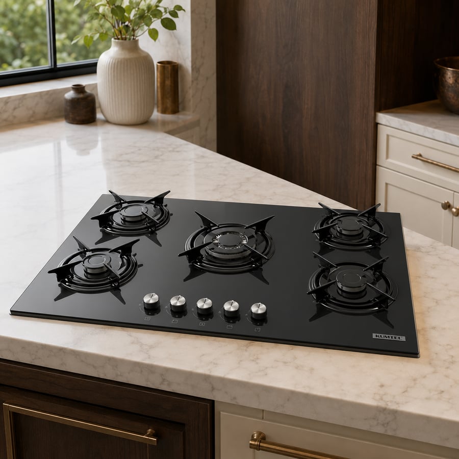 Countertop Cometil Plate-in - 90 cm: Self-ignition feature, 5 control keys, sturdy supports for each burner, gas safety system, C9-50BTF