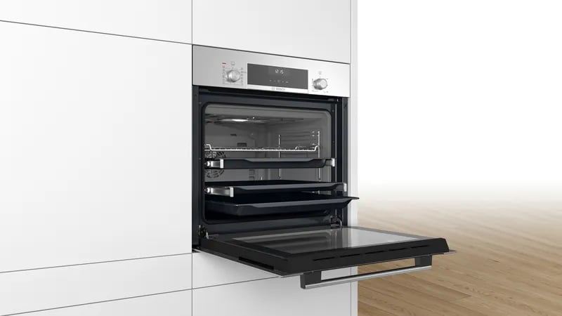 Bosch - Built-in oven - 60 cm, 10 functions, 66 liters, stainless steel, EcoClean cleaning, added steam function, Series 6 - HIJ557YS3M