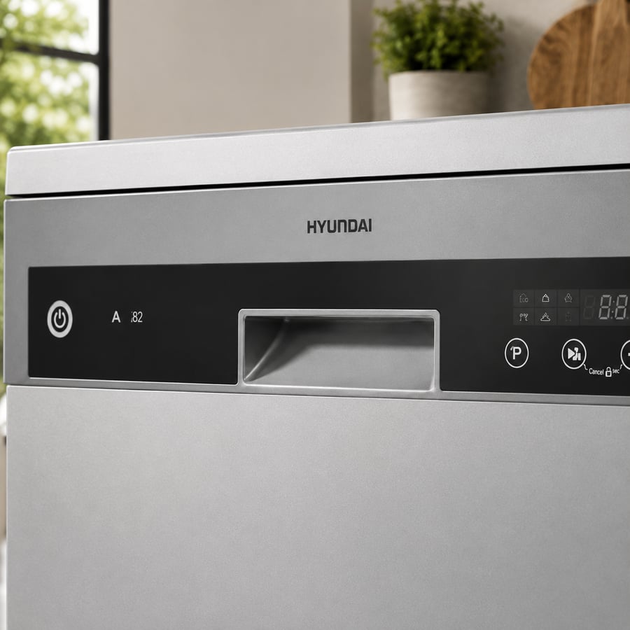 Hyundai dishwasher - free-standing 14 place settings 7 washing programs 2 water spray nozzles lower and upper the upper basket adjustable the offer wider space for large utensils. Foldable supports - triple rack digital display touch control - AB2