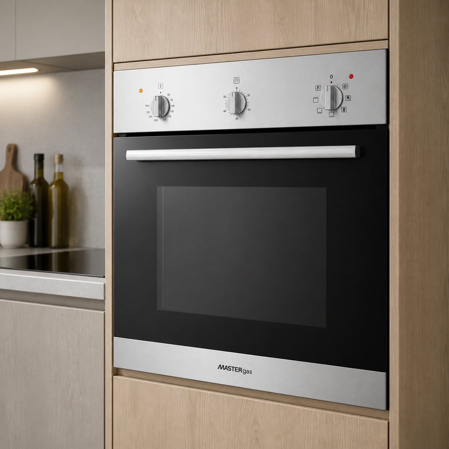 MASTERgas oven - built-in 60 cm - 7 electric functions - 3 control switches - distribution fan + cooling fan - grilling skewer