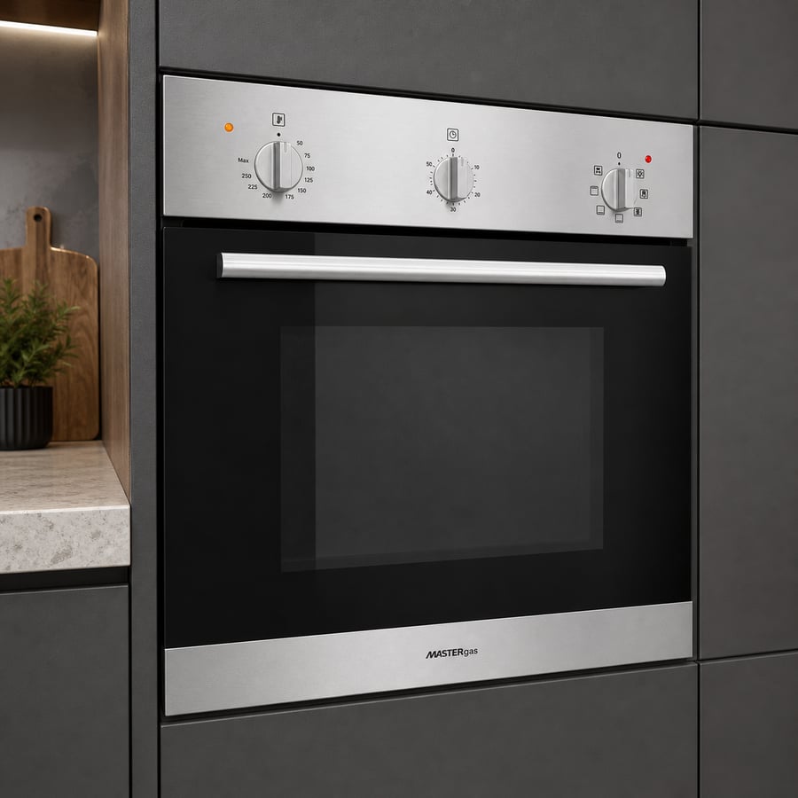 MASTERgas oven - built-in 60 cm - 7 electric functions - 3 control switches - distribution fan + cooling fan - grilling skewer