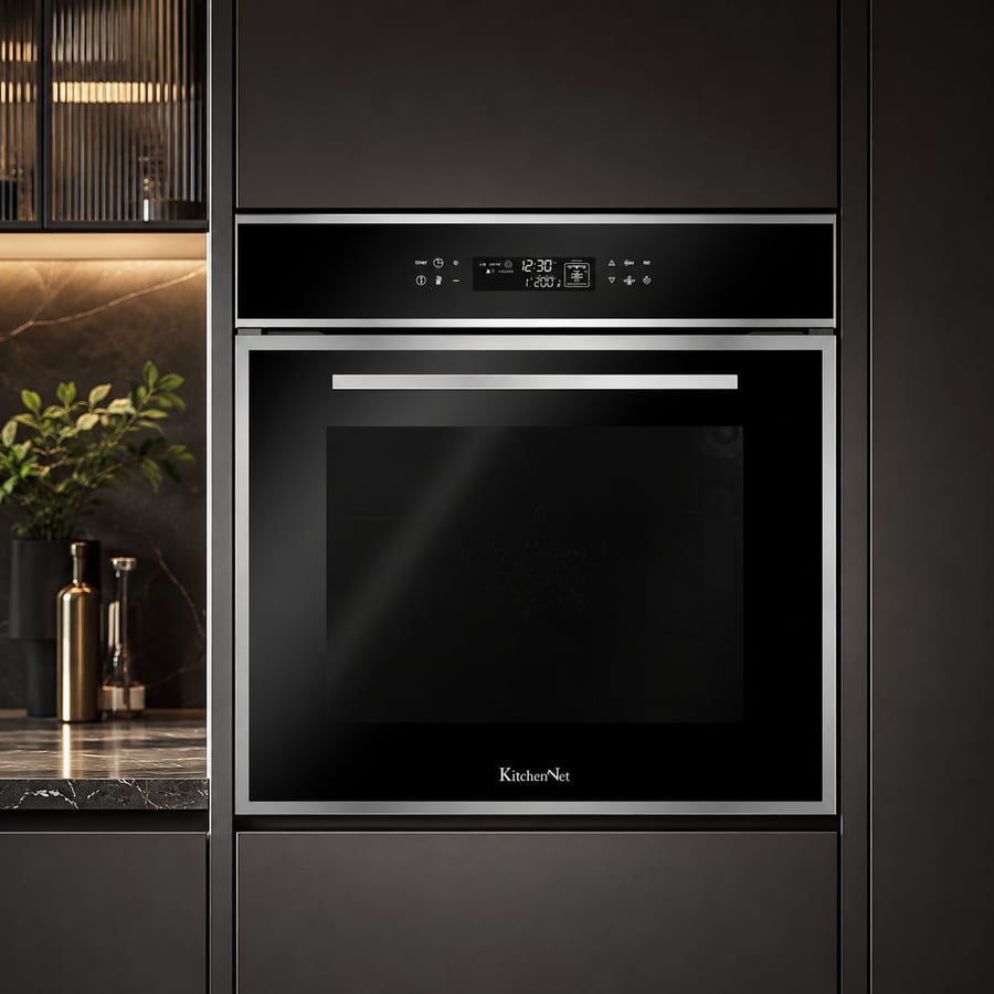 كيتشن نت Kitchen Net - فرن كهربائي 60 سم دجيتال - 1 1 وظيفة - 67 لتر - تحكم كامل باللمس - مروحه تبريد داخلية + مروحه توزيع حراره - جهاز امان للاطفال باب عازل للحراره تجويف داخلي و سهل التنظيف - الباب والزجاج الداخلي قابل للازاله - MP2202001