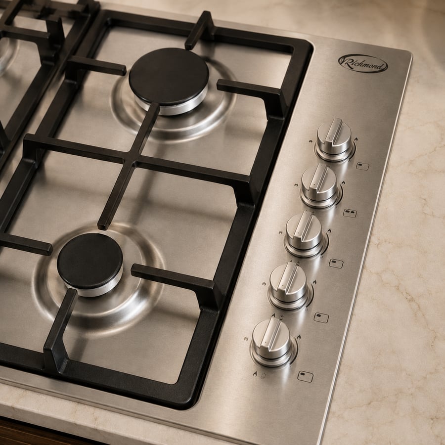 كيتشن نت Kitchen Net - سطح 5 شعلة غاز – 90 سم – إيطالي - دعامات من الحديد الزهر (شبك ثقيل) - خاصية الاشعال الذاتي - أمان كامل للاستخدام - جسم من الاستانلس ستيل - MP2201007