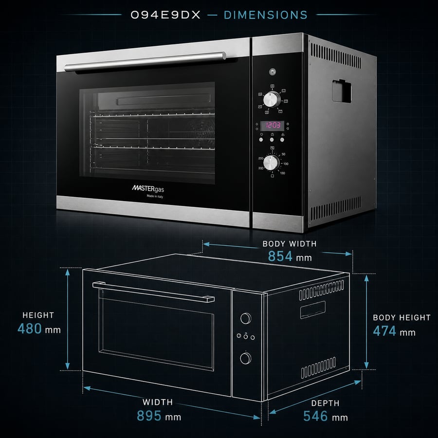MASTERgas oven - built-in electric Italian - 9 digital functions - electronic timer - distribution fan + cooling fan - oven capacity 100 liters - 90*50 cm - O94E9DX