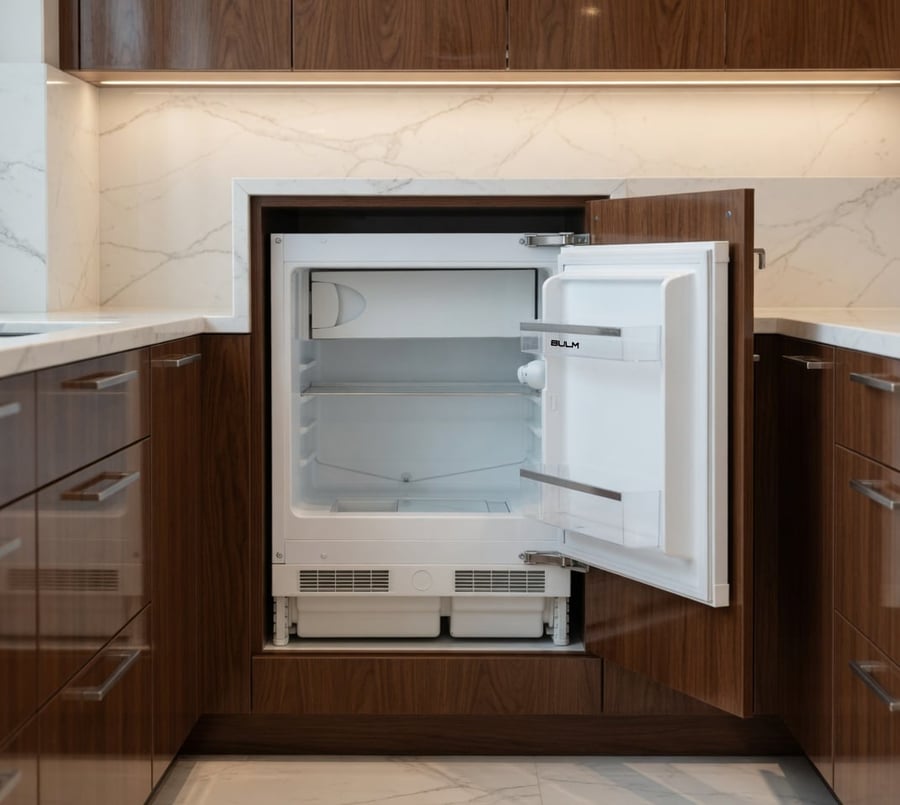 BULM built-in under-counter refrigerator size 60 cm capacity 111 liters with adjustable glass shelves and reversible doors and frost-free cooling system and LED lighting with electronic control and compact design for kitchens – BULM16