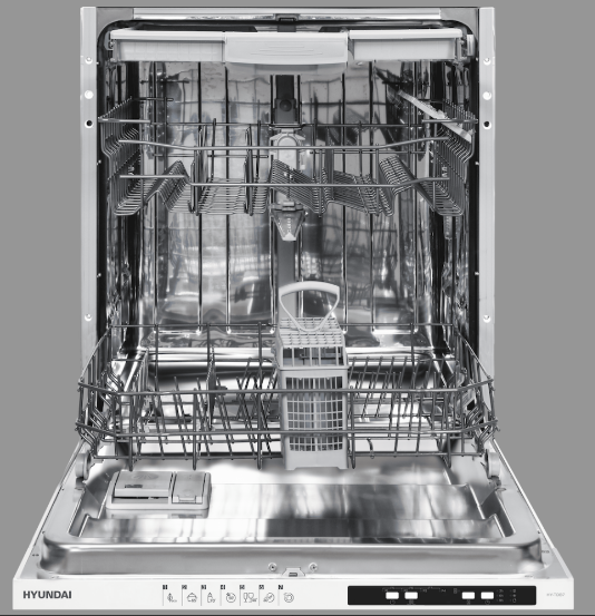 Hyundai dishwasher - built-in dishwashing machine - machine capacity 15 place settings - 3 shelves - 7 washing programs - 2 water spray nozzles, lower and upper - foldable supports - automatic door opening feature after washing is complete - HY-TDB7AT
