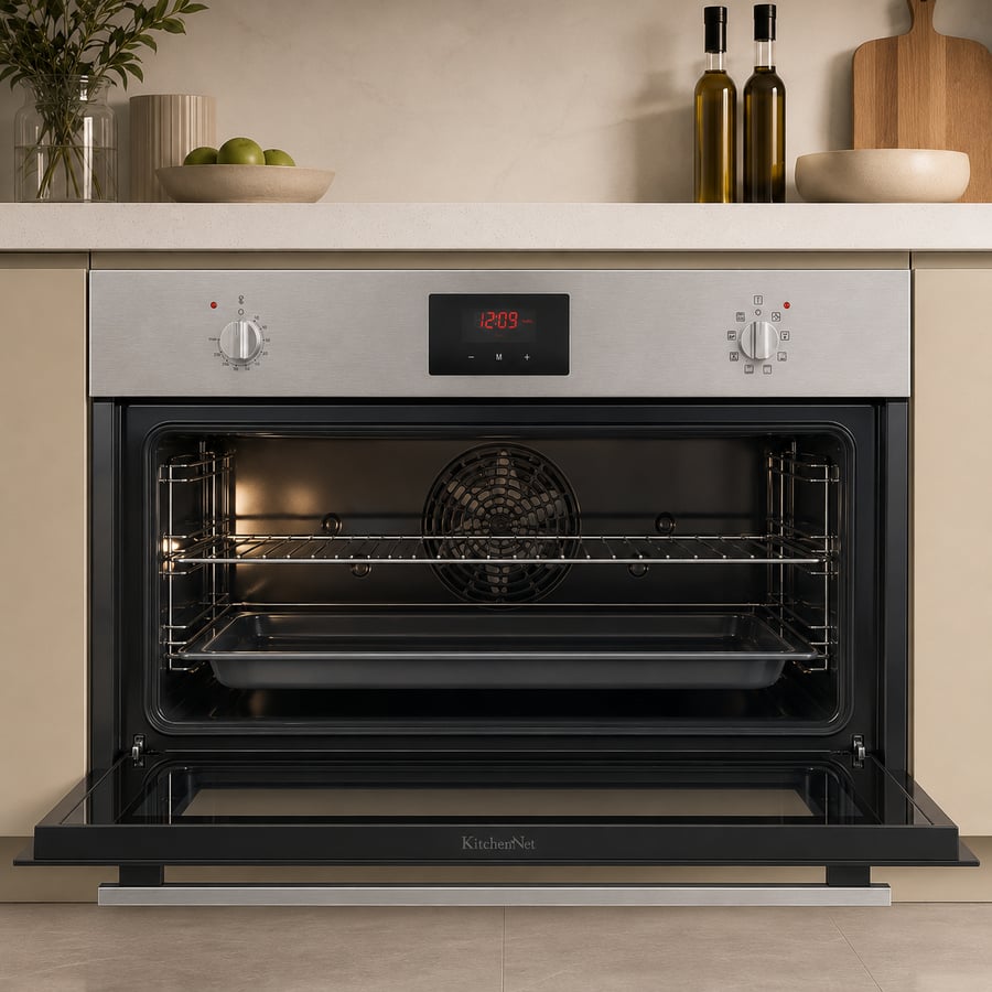 كيتشن نت Kitchen Net فرن كهربائي 90 سم - 9 وظائف - 125 لتر - 2 مفاتيح للتحكم - مروحه تبريد داخلية  - جهاز امان للاطفال باب عازل للحراره - الباب والزجاج الداخلي قابل للازاله - اقفال الباب هيدروليك - صناعة ايطالي  MP2202005