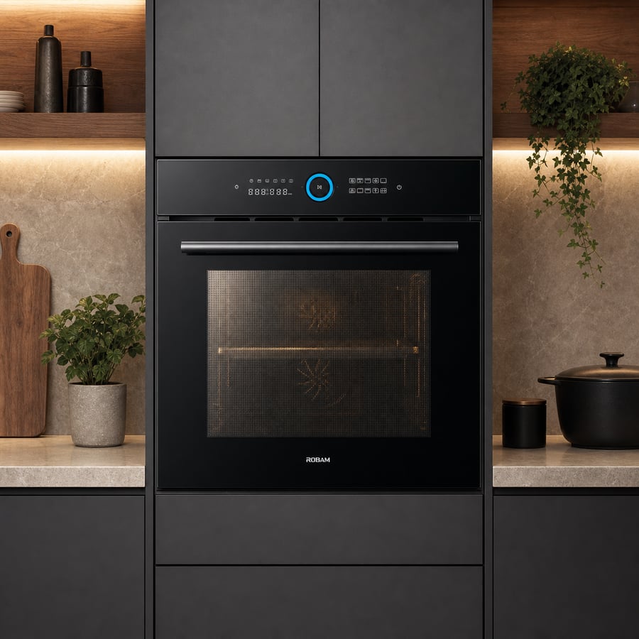 Robam ROBAM - Professional built-in oven in elegant black color - dual fans and two-temperature control - touch screen - 8 baking modes - 36 automatic recipes - 65-liter capacity - interior cavity with starry blue enamel - model KQWS-335-RQ335