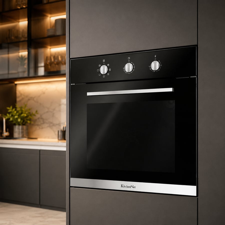 كيتشن نت Kitchen Net - فرن كهربائي  60 سم 7 وظائف لون اسود - مروحه تبريد داخلية - مروحه توزيع حراره - جهاز امان للاطفال - باب عازل للحراره - تجويف داخلي و سهل التنظيف - اقفال الباب هيدروليك - MP2202002