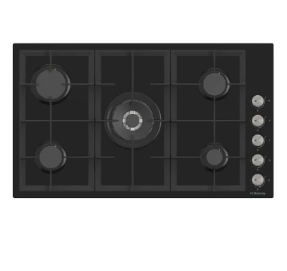 General Golden - Level 5 gas burners black stainless steel - large eye in the middle - 90 cm - side control switches - heavy grate - safety valve with auto ignition - Sabaf Italian burners made in Turkey - SWBH9605-BL222