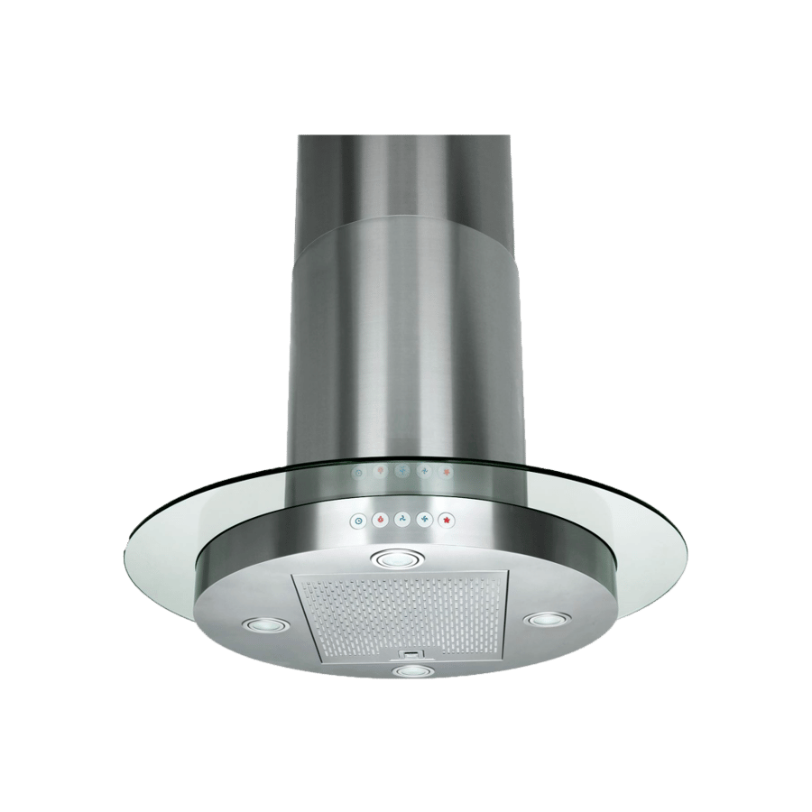 Italian Eelba island hood, suction power 850 m3/hour, 2 pieces, chimneys 40 + 40 cm, touch control, 3 speeds