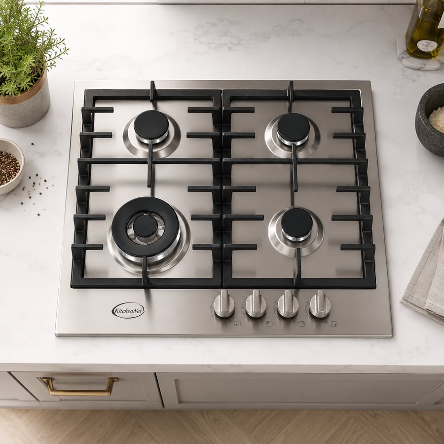 كيتشن نت Kitchen Net - سطح كلاسيك  4 عين غاز 60 سم - اشعال ذاتي بكبسه زر واحده    شبك هيفي ديوتي ثقيل    صمان أمان كامل    مفاتيح امامية - صناعة ايطالية  موديل MP2201002