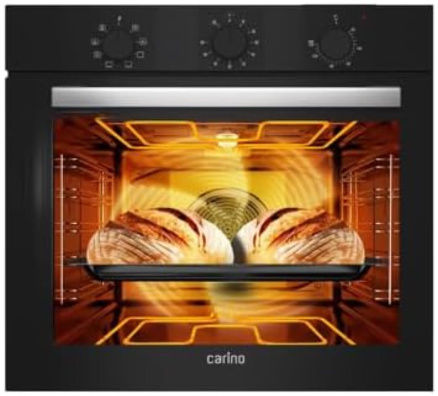 Carino - Built-in electric oven 86 liters from Carino, black steel, Turkish manufacturing, mechanical control, 8 functions, upper and lower heating, timer, cooling fan, 65 × 64 cm - 60B081E0C