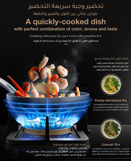 Robam ROBAM – black glass gas surface 60 cm size with high flame power 17MJ/h – four copper burners Black Gold + explosion-proof glass + balanced flame distribution with four-way air intake + flame failure protection – Model B420