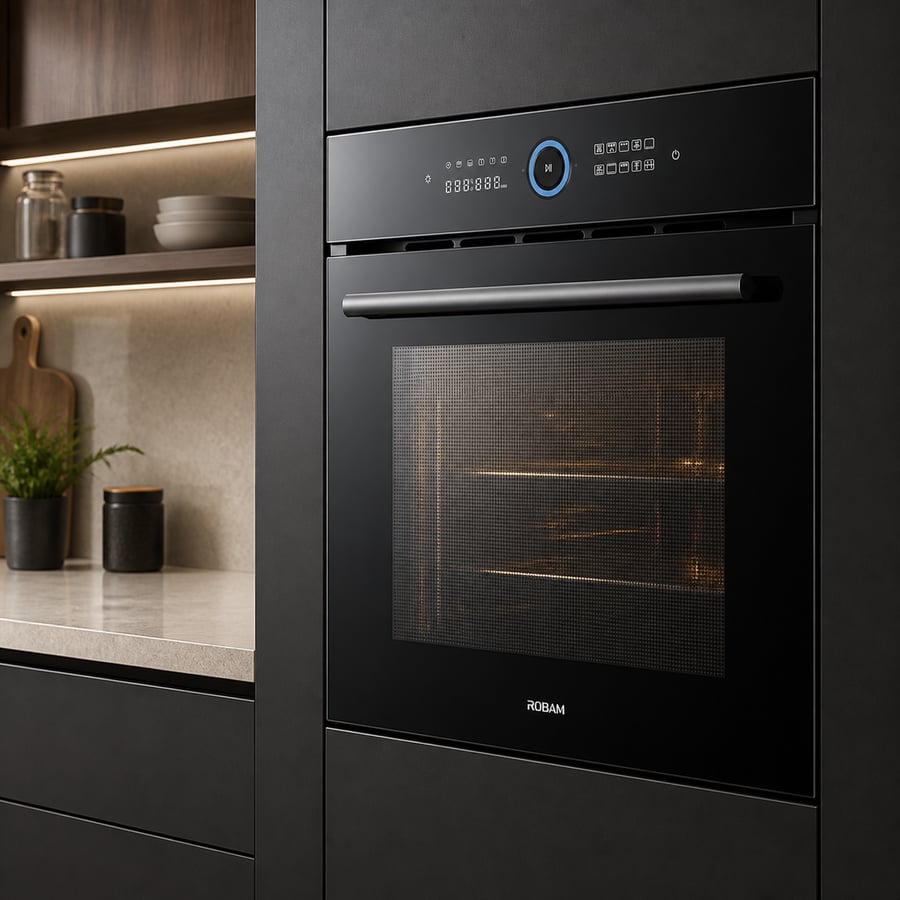 Robam ROBAM - Professional built-in oven in elegant black color - dual fans and two-temperature control - touch screen - 8 baking modes - 36 automatic recipes - 65-liter capacity - interior cavity with starry blue enamel - model KQWS-335-RQ335