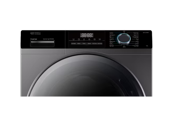 General Supreme front load washing machine 10 kg, 14 programs, inverter, dark silver - GSFL100WH
