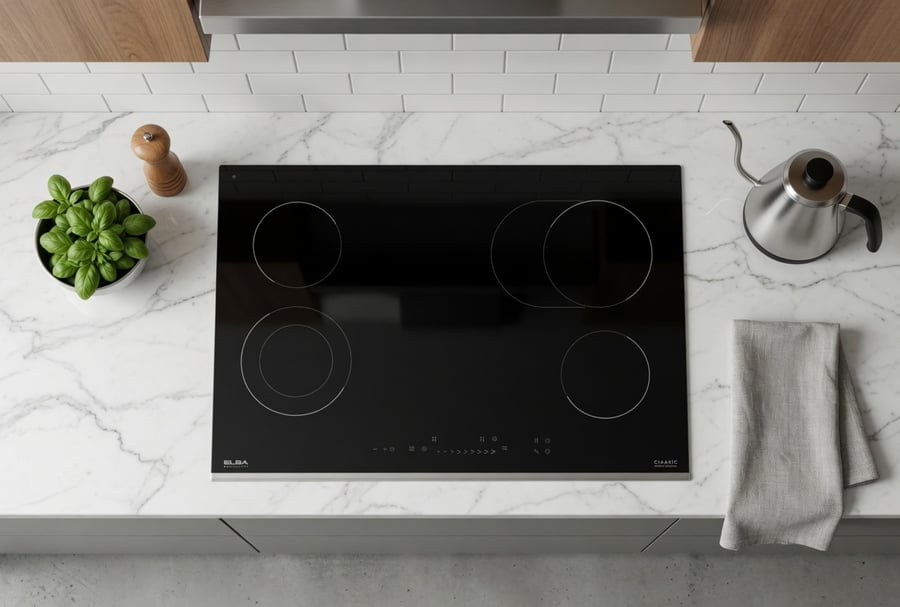 Alba Italian - built-in electric ceramic glass cooktop black Italian 75 cm - 4 cooking zones including 2 double zones - touch control - cooking end timer - rapid heating - boost residual heat indicator - safety systems - AS EVC 804 XF