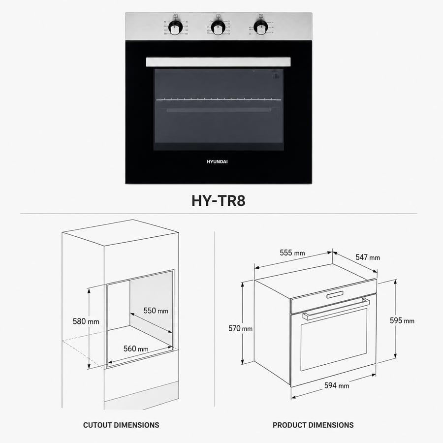 Hyundai oven - Electric 8 functions melting freezers timer oven door equipped with two layers of glass heat reflective glass internal cooling fan heat distribution fan -HY-TR8