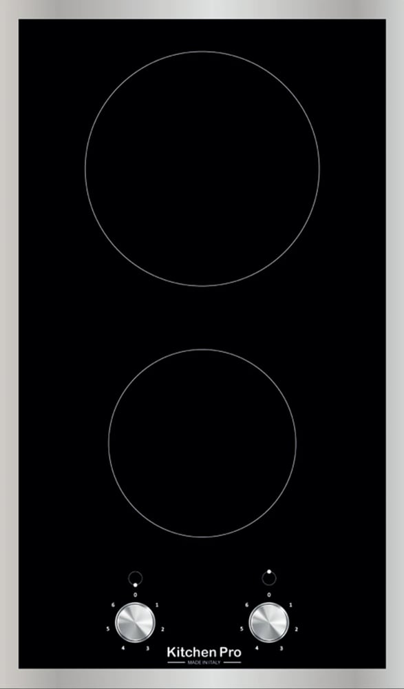 Kitchen pro surface - 2 ceramic burners - Italian switches surrounded by stainless steel frame - 6 power levels - front switches to control temperature - temperature indicator to show the used burner - KP304/VTC