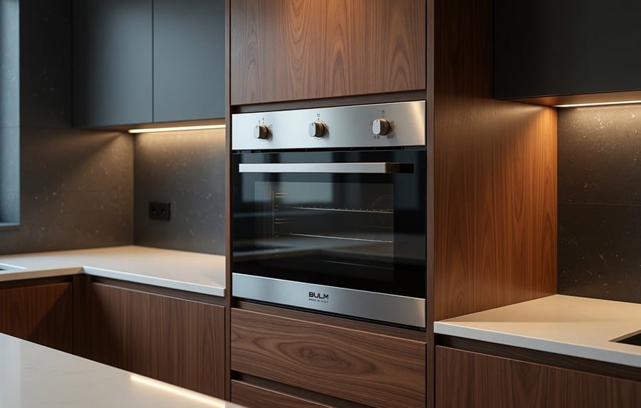 BULM oven - gas oven 90 cm 4 functions - 3 control switches - stainless steel front - glass door (black) - metal handle - heat distribution fan + cooling fan - Italian manufacturing - IT90GM