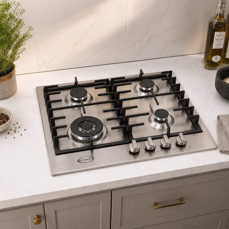 كيتشن نت Kitchen Net - سطح كلاسيك  4 عين غاز 60 سم - اشعال ذاتي بكبسه زر واحده    شبك هيفي ديوتي ثقيل    صمان أمان كامل    مفاتيح امامية - صناعة ايطالية  موديل MP2201002