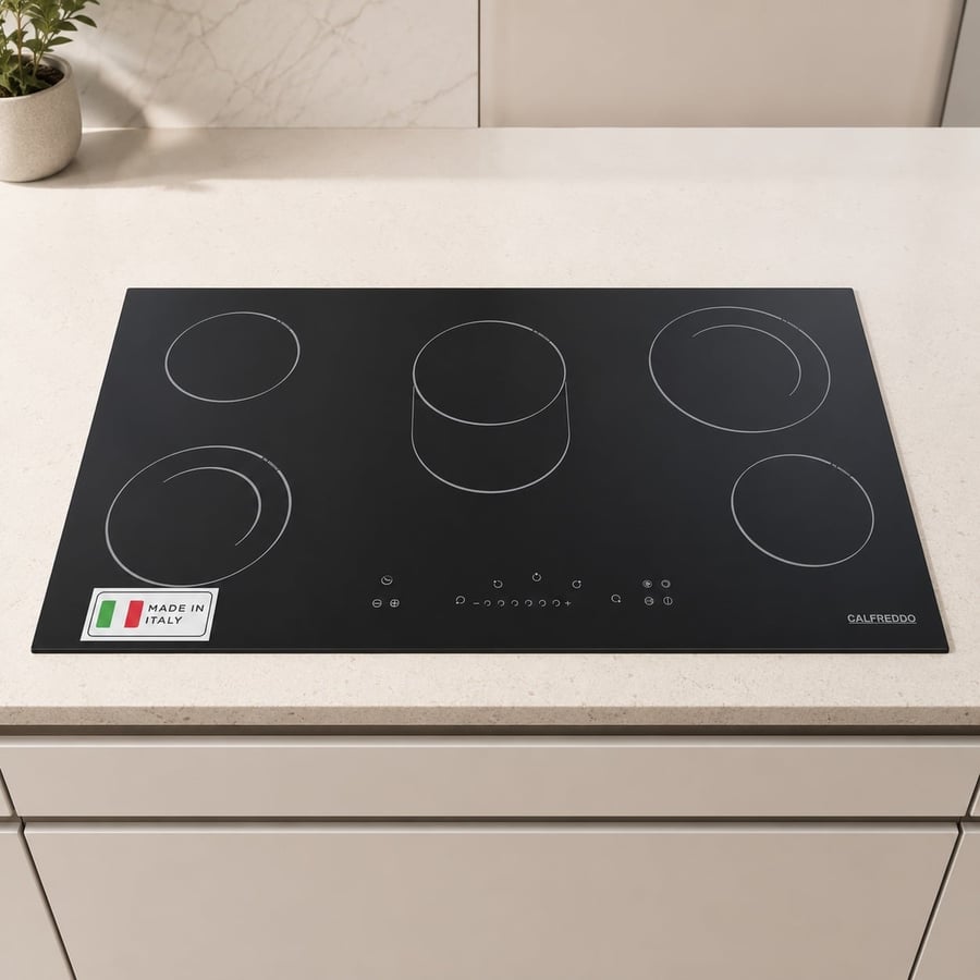 Calfreddo - Built-in electric stove - 4 electric burners + 1 double burner 90 cm - safety switch - timer and alarm - black color - 11-952BC