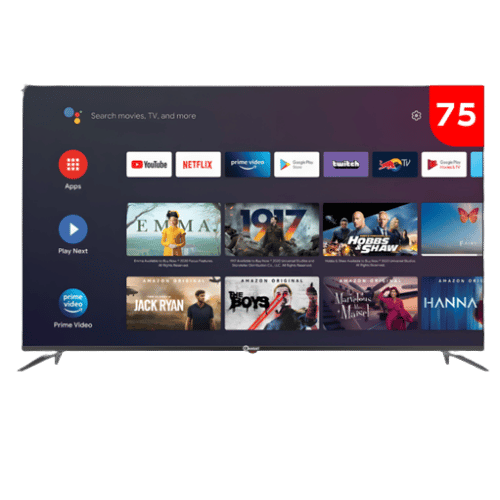 كي ام سي - تلفزيون 75 بوصة  الذكي بتقنية LED بدون إطار،، دقة 4K UHD، جهاز استقبال مدمج، نظام أندرويد 14  جهازان للتحكم عن بعد - أسود - KMC75US25