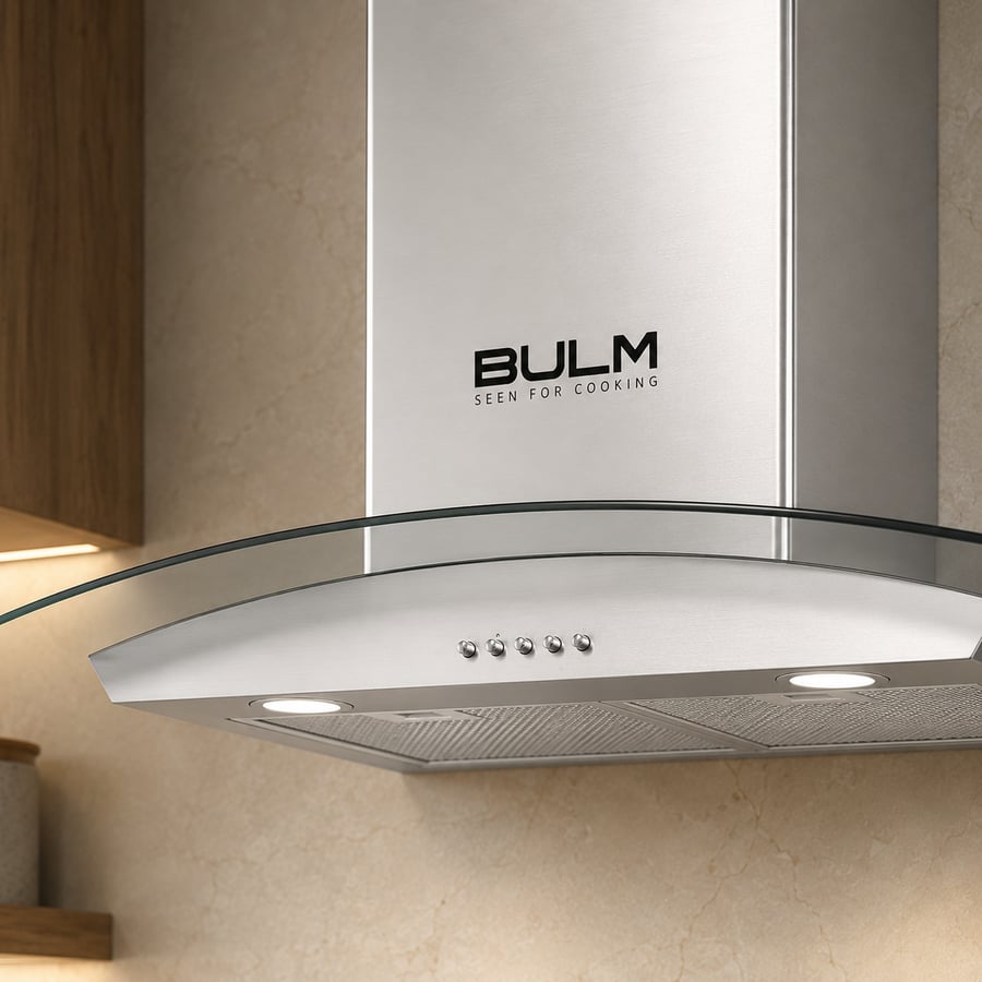 بولم BULM - شفاط اركو 90 سم - تدفق الهواء: 1200 م³ / ساعة - تصميم من ستانلس ستيل - تحكم أزرار 3 + 1 سرعة - 2 لمبة - محرك قوي - فلتر كربون - فلاتر الألمنيوم مدعمة ستانلس - ARCO90-1200