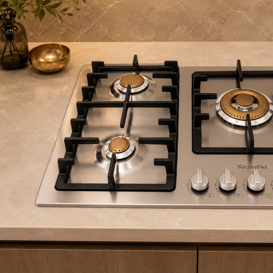 كيتشن نت Kitchen Net – سطح بلت ان –5 شعلات غاز (نحاس) شعلة اضافية (مزدوجة) - صمام أمان كامل - خاصية الاشعال الذاتي - قفل سلامة تلقائي للجهاز–  90 سم - ايطالي - MP2201011