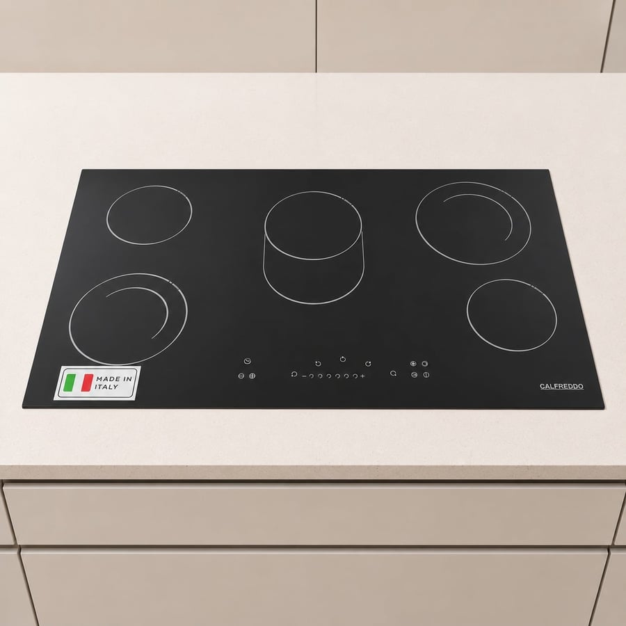 Calfreddo - Built-in electric stove - 4 electric burners + 1 double burner 90 cm - safety switch - timer and alarm - black color - 11-952BC