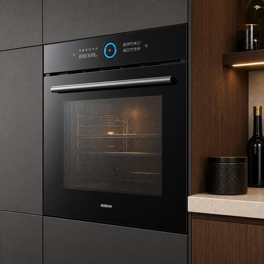 Robam ROBAM - Professional built-in oven in elegant black color - dual fans and two-temperature control - touch screen - 8 baking modes - 36 automatic recipes - 65-liter capacity - interior cavity with starry blue enamel - model KQWS-335-RQ335